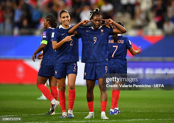 Melvine Malard of France celebrates scoring her team's first goal during the FIFA Women's World Cup 2027 Qualifier match between France and Republic...