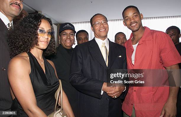 Will Smith, Minister Louis Farrakhan, Mrs. Farrakhan, and Jada Pinkett during the 'Taking Back Responsibilty Hip Hop Summit' at the New York Hilton...