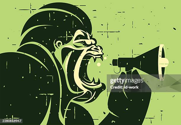 gorilla holding loudspeaker and roaring - complaining stock illustrations