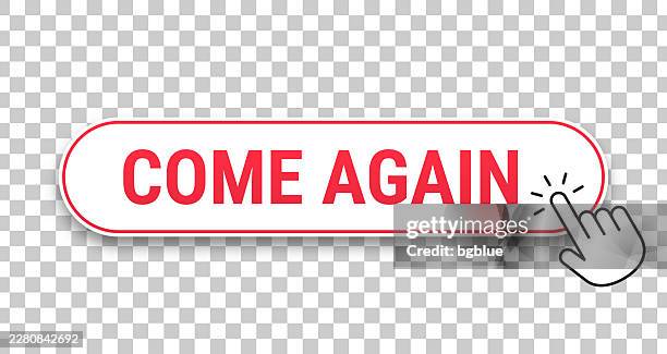 come again - 3d click web button with hand cursor on blank background - restart button stock illustrations