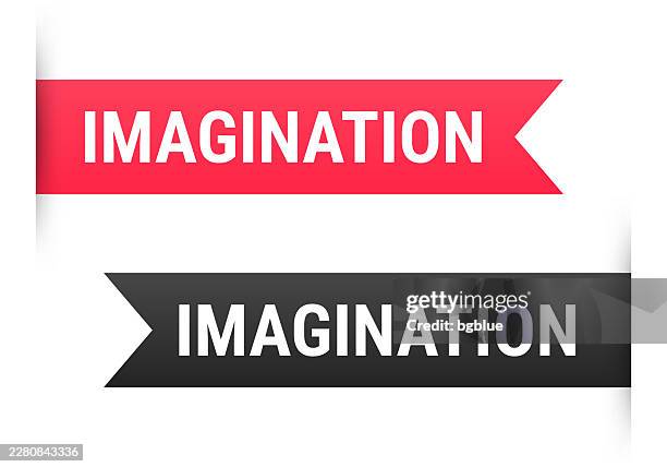 imagination - banner, bookmark, ribbon, label on white background - fantasy font stock illustrations