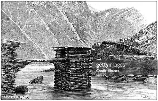 bridge in tibet - himalayan stock illustrations