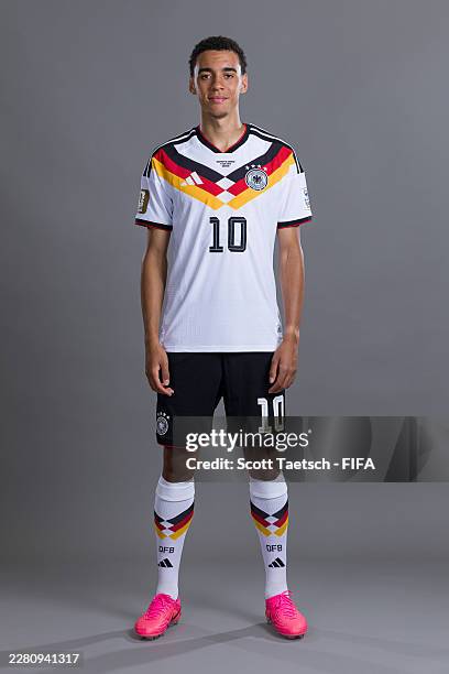 Jamal Musiala of Germany poses for a portrait during the official FIFA World Cup 2026 portrait session on June 09, 2026 in Winston Salem, North...