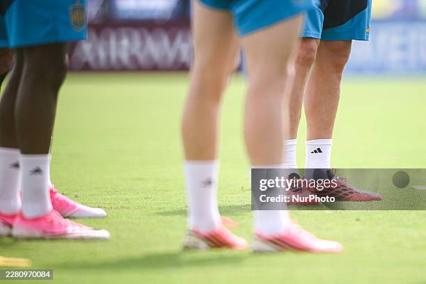 Aymeric Laporte wears pink boots during Spain's open training session ahead of their first game of the 2026 World Cup against Cape Verde at Kennesaw...