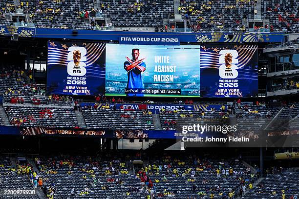 Illustration protocol against the racism prior the FIFA World Cup 2026, Group C match between Brazil v Morocco at MetLife Stadium on June 13, 2026 in...