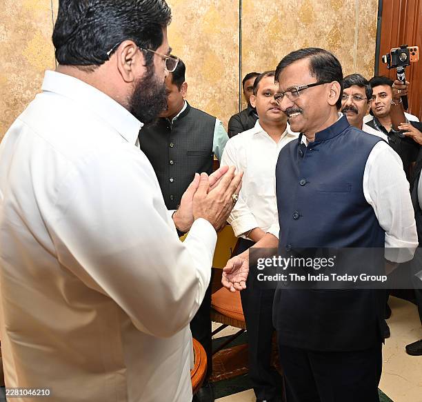 Mumbai, India – January 08: Eknath Shinde, Deputy Chief Minister, Maharashtra and Sanjay Raut, Member of Parliament, Rajya Sabha, Shiv Sena UBT at...