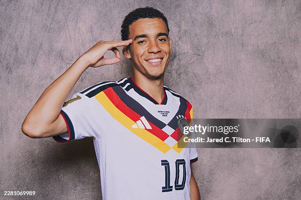 Jamal Musiala of Germany poses for a portrait during the official FIFA World Cup 2026 portrait session on June 09, 2026 in Winston Salem, North...