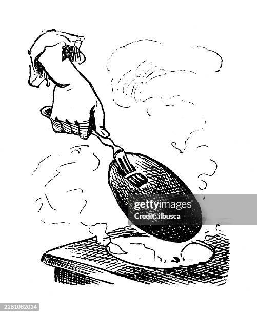 husband using wrong tools for house chores, caricature comic cartoon - wrong way stock illustrations