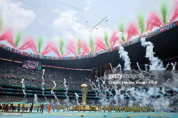 Performers dance during the Opening Ceremony ahead of the FIFA World Cup 2026 Group A match between Mexico and South Africa at Mexico City Stadium on...