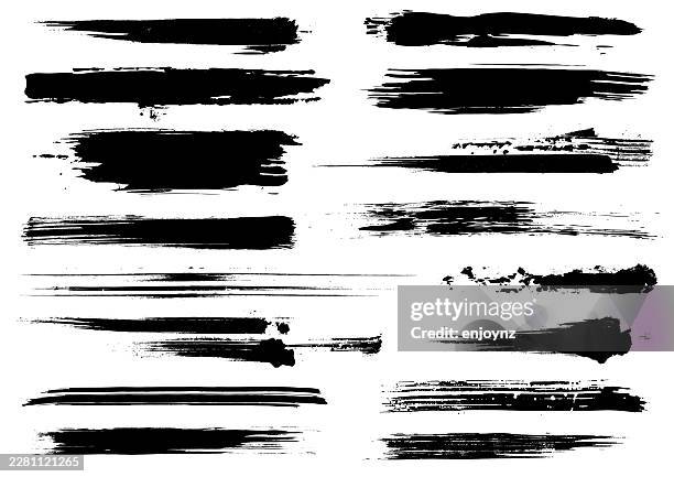 black horizontal paint brush stroke patterns - underline stock illustrations