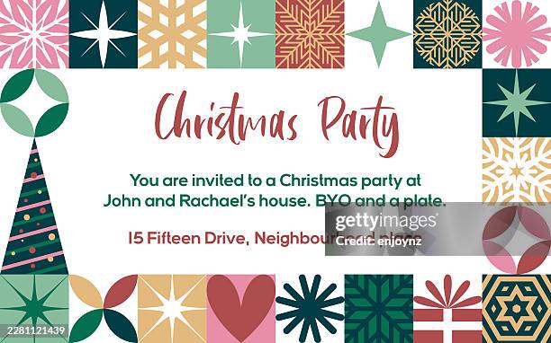 nostalgic retro simple colorful christmas card or party invitation template - past present stock illustrations