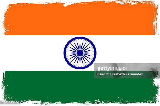 india flag with white distressed border - ashoka chakra stock pictures, royalty-free photos & images