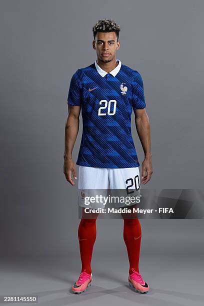 Desire Doue of France poses for a portrait during the official FIFA World Cup 2026 portrait session on June 11, 2026 in Boston, Massachusetts.