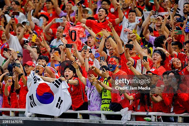 Fans of Korea celebrate their victory during the FIFA World Cup 2026 Group A match between Korea Republic and Czechia at Guadalajara Stadium on June...