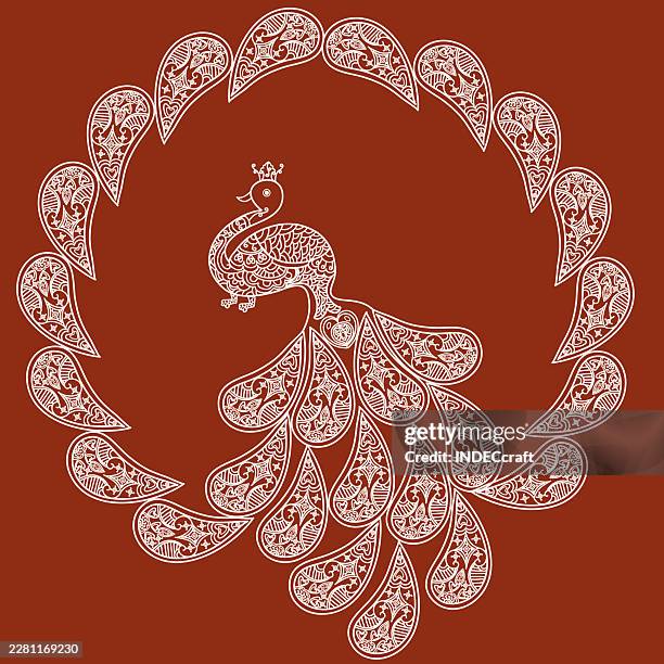 rangoli peacock - pheasant feather vector stock illustrations