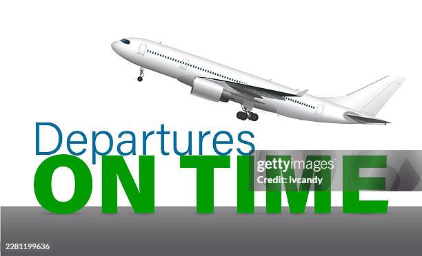 the flight took off on time - boarding plane stock illustrations
