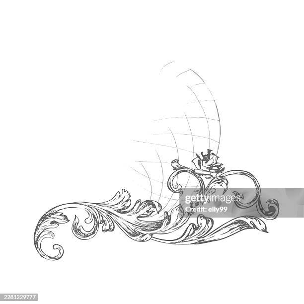 baroque swirl elements and vintage flourish wedding ornaments - baroque frame stock illustrations