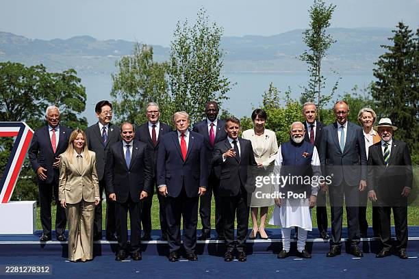 President Donald Trump, French President Emmanuel Macron, Canadian Prime Minister Mark Carney, Italian Prime Minister Giorgia Meloni, Japanese Prime...
