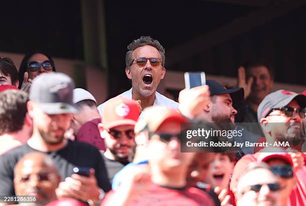 Ryan Reynolds, actor and co-owner of Wrexham celebrates as he wathes the the FIFA World Cup 2026 Group B match between Canada and Bosnia and...
