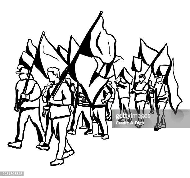 demonstrations flags ink drawing - advocacy stock illustrations