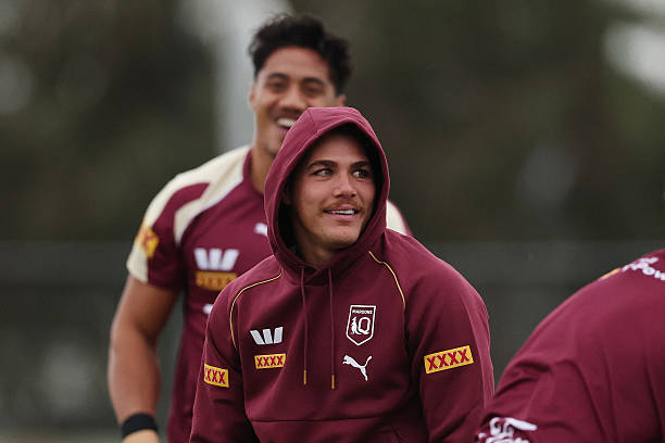 Reece Walsh of the Maroons trains during a Queensland Maroons Men's State of Origin training session at Seabrook Reserve on June 13, 2026 in...