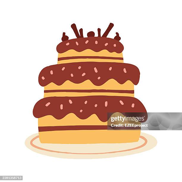 cute birthday cake illustration, flat style celebration cake, colorful party dessert - cake slice isolated stock illustrations