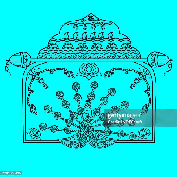 henna peacock and arch - bandana pattern stock illustrations