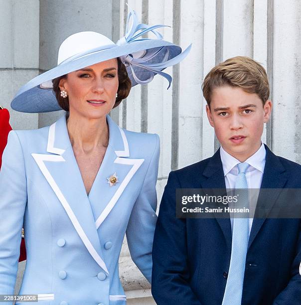 Catherine, Princess of Wales and Prince George of Wales on the balcony of Buckingham Palace during Trooping The Colour on June 13, 2026 in London,...