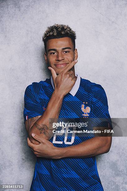 Desire Doue of France poses for a portrait during the official FIFA World Cup 2026 portrait session on June 11, 2026 in Boston, Massachusetts.