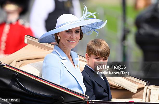 Catherine, Princess of Wales and Prince Louis of Wales during Trooping The Colour on June 13, 2026 in London, England. Trooping The Colour is a...