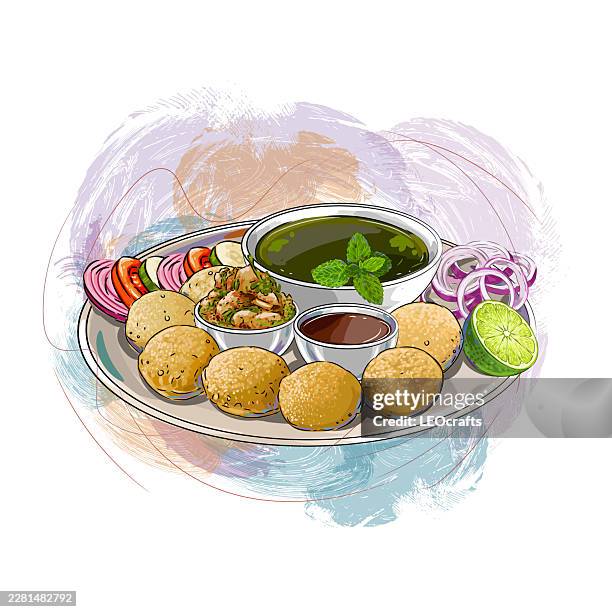 indian chat or snack pani puri. - masala stock illustrations