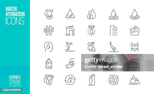 Water Hydration Line Icon Set Editable Stroke Water Hydration Line Icon Set Editable Stroke