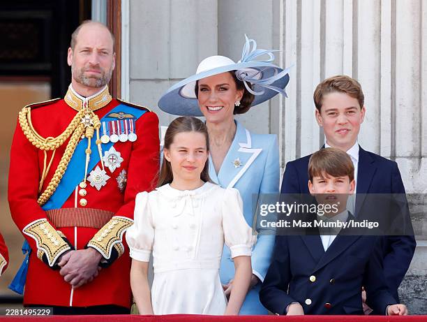 Prince William, Prince of Wales , Catherine, Princess of Wales, Princess Charlotte of Wales, Prince George of Wales and Prince Louis of Wales watch...