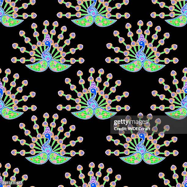 henna peacock seamless pattern - peacock background stock illustrations