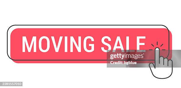 moving sale - click button with hand cursor on white background - pointer finger on white stock illustrations
