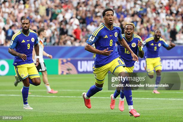 Livano Comenencia of Curacao celebrates scoring his team's first goal during the FIFA World Cup 2026 Group E match between Germany and Curacao at...