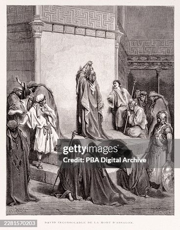 David grieving over the death of Absalom, engraved by J. L. Fulcrand, published in 1866. David grieving over the death of Absalom, engraved by J. L. Fulcrand, published in 1866.