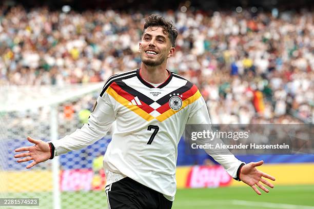 Kai Havertz of Germany celebrates scoring his team's seventh goal during the FIFA World Cup 2026 Group E match between Germany and Curacao at Houston...
