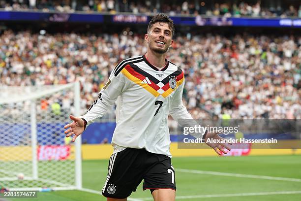 Kai Havertz of Germany celebrates scoring his team's seventh goal during the FIFA World Cup 2026 Group E match between Germany and Curacao at Houston...