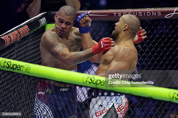 Ciryl Gane punches Alex Pereira in a heavyweight interim title bout during UFC Freedom 250 on the South Lawn of the White House on June 14, 2026 in...