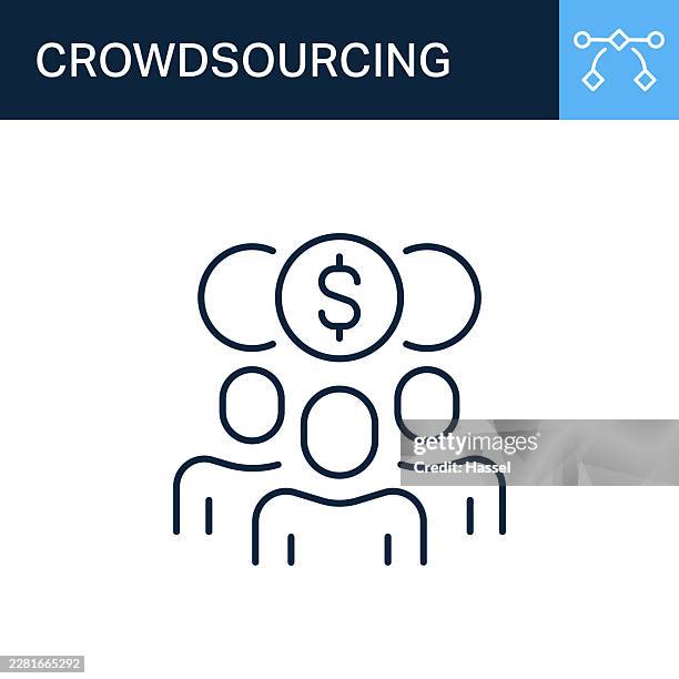 crowdfunding group people money line icon - hosting icon editable stock illustrations