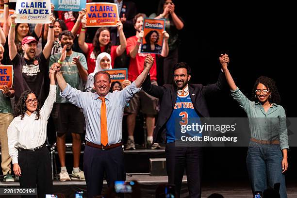 State Representative Claire Valdez, a Democrat from New York and US House candidate, from left, Brad Lander, former New York City comptroller and US...