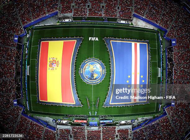 General view as players line up before the FIFA World Cup 2026 Group H match between Spain and Cabo Verde at Atlanta Stadium on June 15, 2026 in...