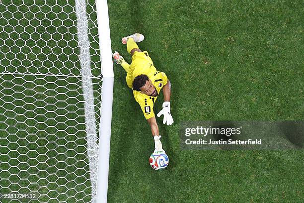 Vozinha of Cabo Verde makes a save during the FIFA World Cup 2026 Group H match between Spain and Cabo Verde at Atlanta Stadium on June 15, 2026 in...