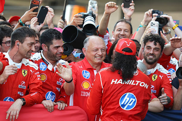 Fred Vasseur & #44 Lewis Hamilton Scuderia Ferrari HP Ferrari SF-26 winner of the Barcelona-Catalunya Grand Prix, the seventh round of the 2026...
