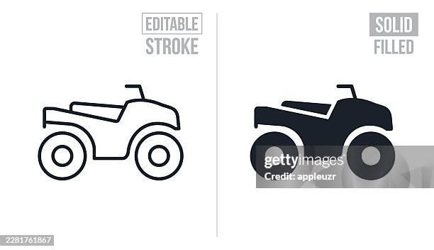 four wheeler atv - editable stroke and solid icons - quad bike stock illustrations