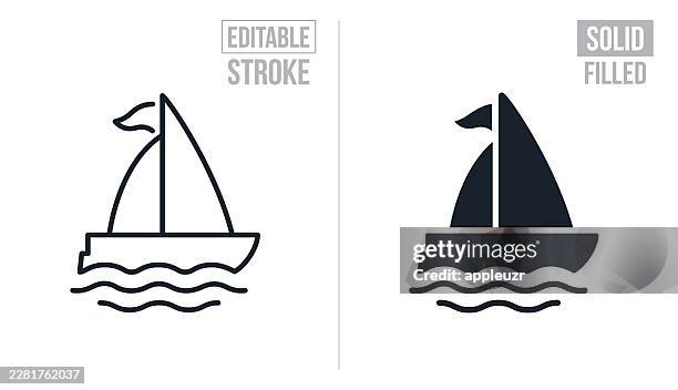 sailboat on water - editable stroke and solid icons - jetski stock illustrations