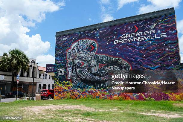 Space-themed mural is seen downtown in Brownsville, Thursday, June 4, 2026. South Texas is one of the fastest-growing parts of the country, and for...