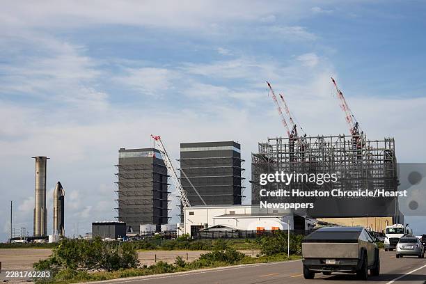 Space X rocket stands outside the assembly facility that is under construction in Star Base, Wednesday, June 3, 2026. South Texas is one of the...