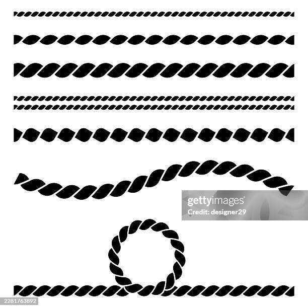 black rope silhouette vector set. nautical borders and loop element vector design - thick lines stock illustrations